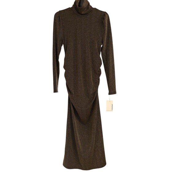 Motherhood Maternity Turtleneck Maxi Brown Metallica Dress Long Sleeve Sz XL New - Picture 1 of 5